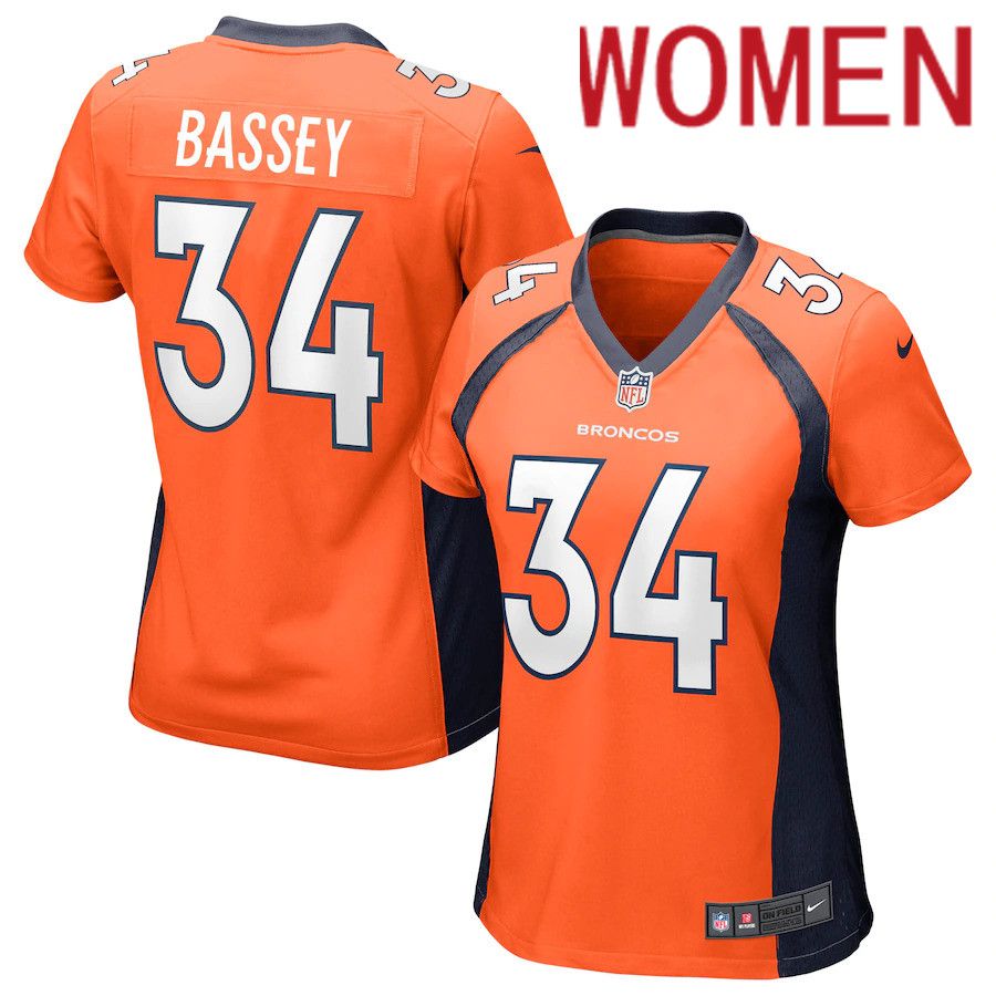 Women Denver Broncos #34 Essang Bassey Nike Orange Game NFL Jersey->women nfl jersey->Women Jersey